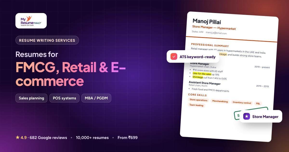 FMCG, Retail & E-commerce resume writing by My Resume Maker: sample resume and keywords