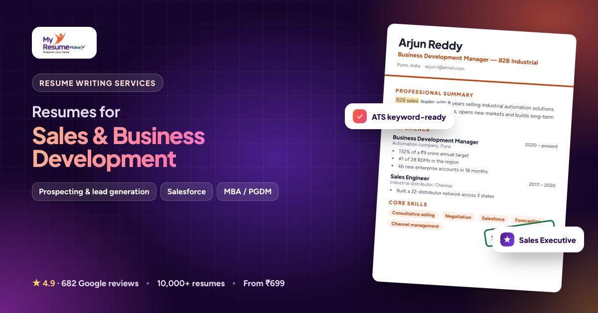 Sales & Business Development resume writing by My Resume Maker: sample resume and keywords