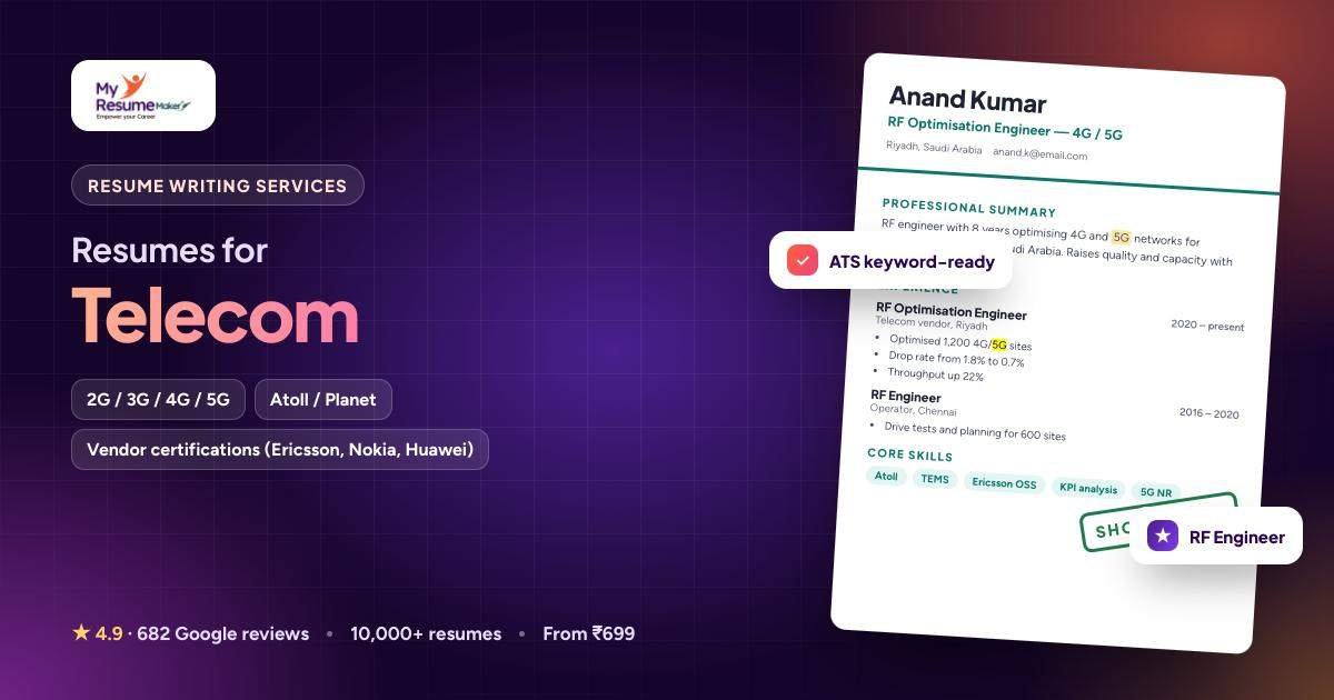 Telecom resume writing by My Resume Maker: sample resume and keywords