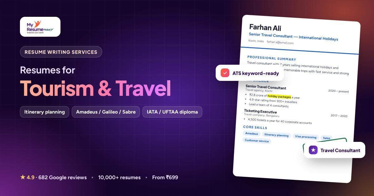 Tourism & Travel resume writing by My Resume Maker: sample resume and keywords