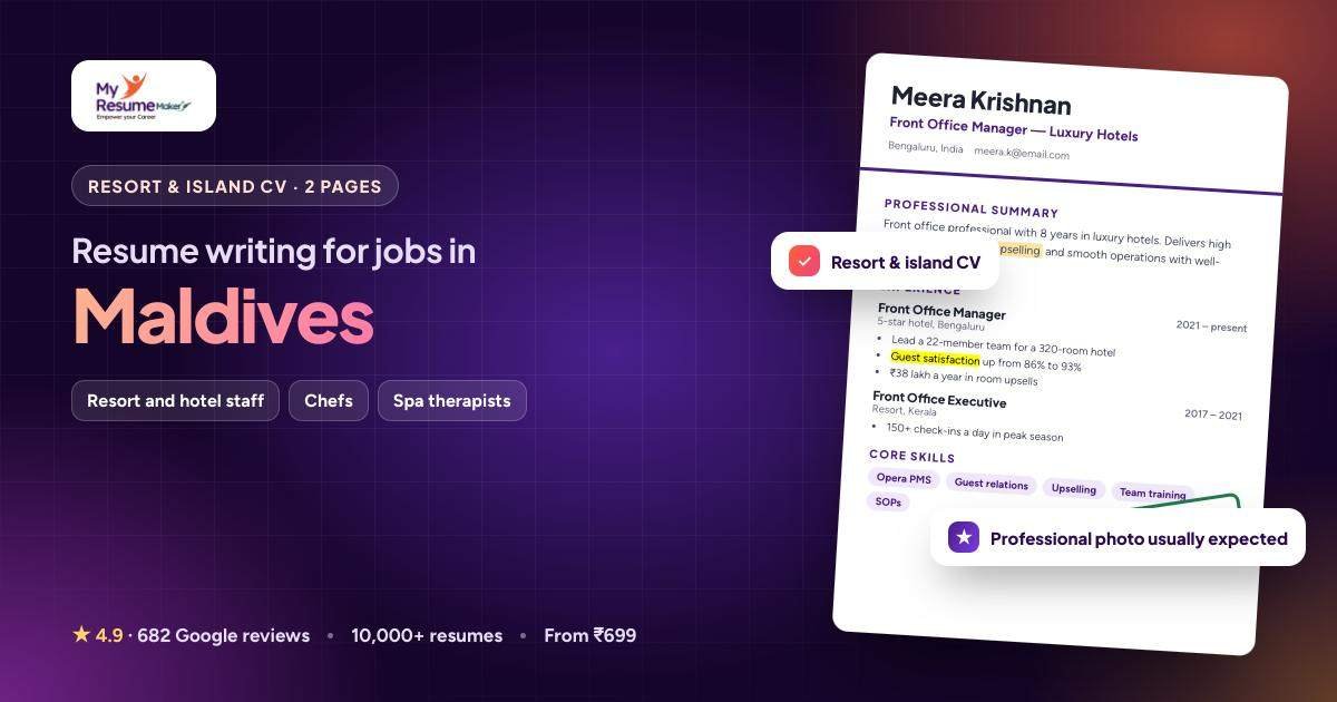 Resume writing services for jobs in the Maldives by My Resume Maker