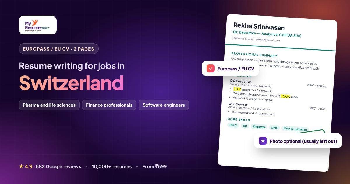 Resume writing services for jobs in Switzerland by My Resume Maker