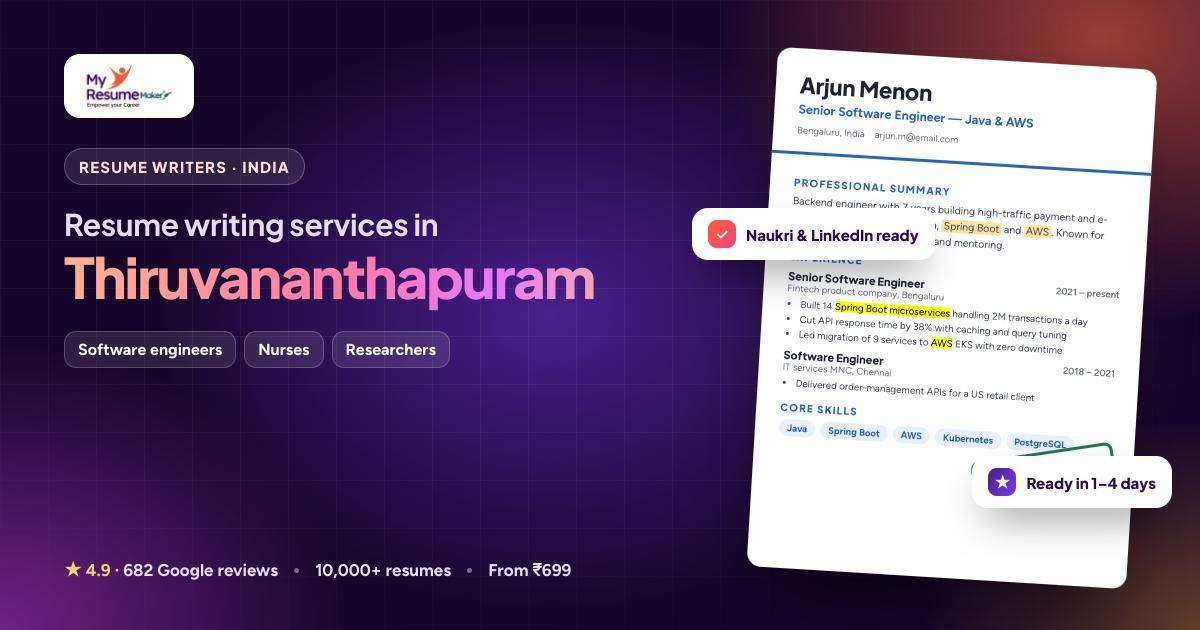 Resume writing services for jobs in Thiruvananthapuram by My Resume Maker