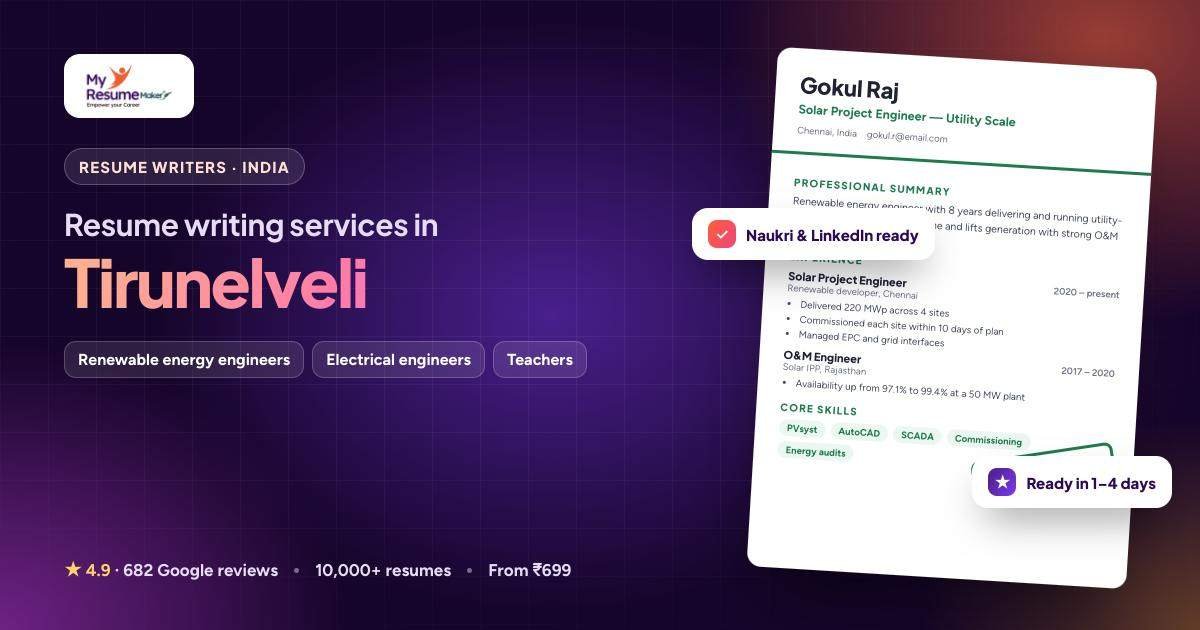 Resume writing services for jobs in Tirunelveli by My Resume Maker