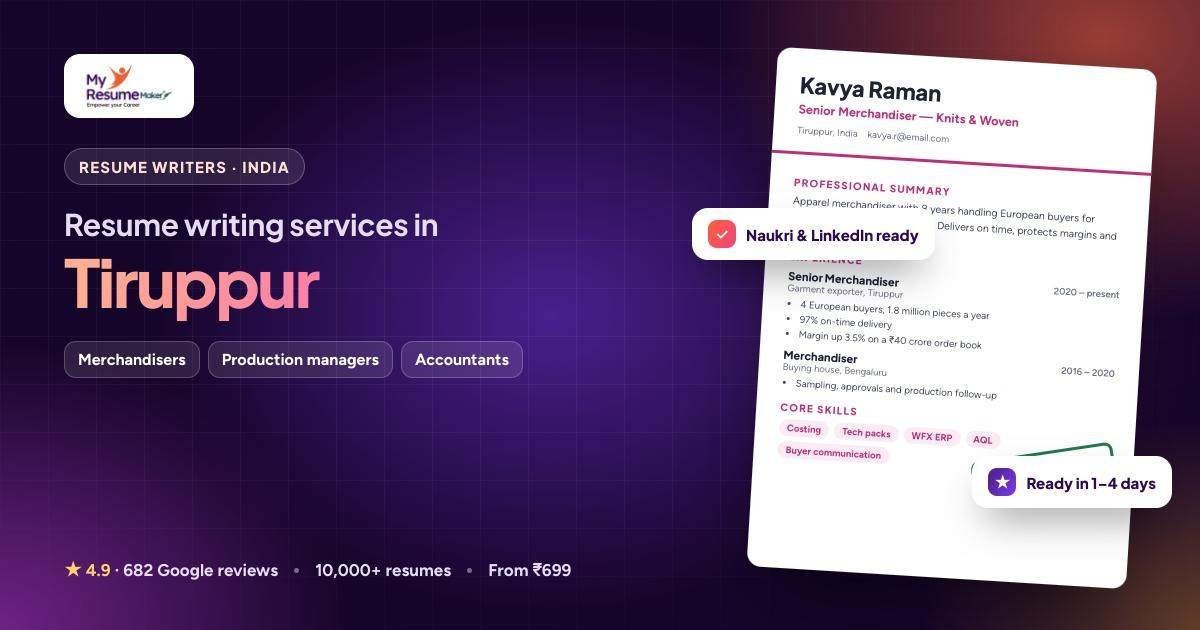 Resume writing services for jobs in Tiruppur by My Resume Maker