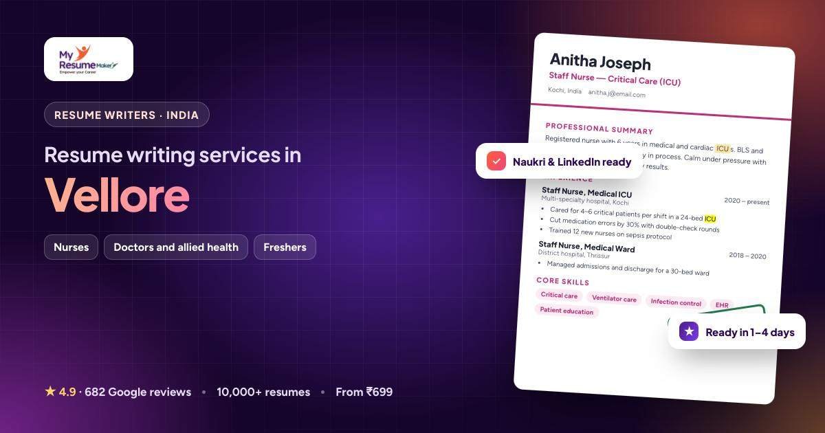 Resume writing services for jobs in Vellore by My Resume Maker